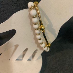 Gold Stainless Steel | White & Gold Beaded Bracelet